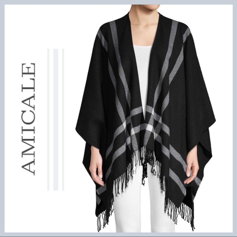 AMICALE Double-Faced Merino Wool Ruana One Size NWT